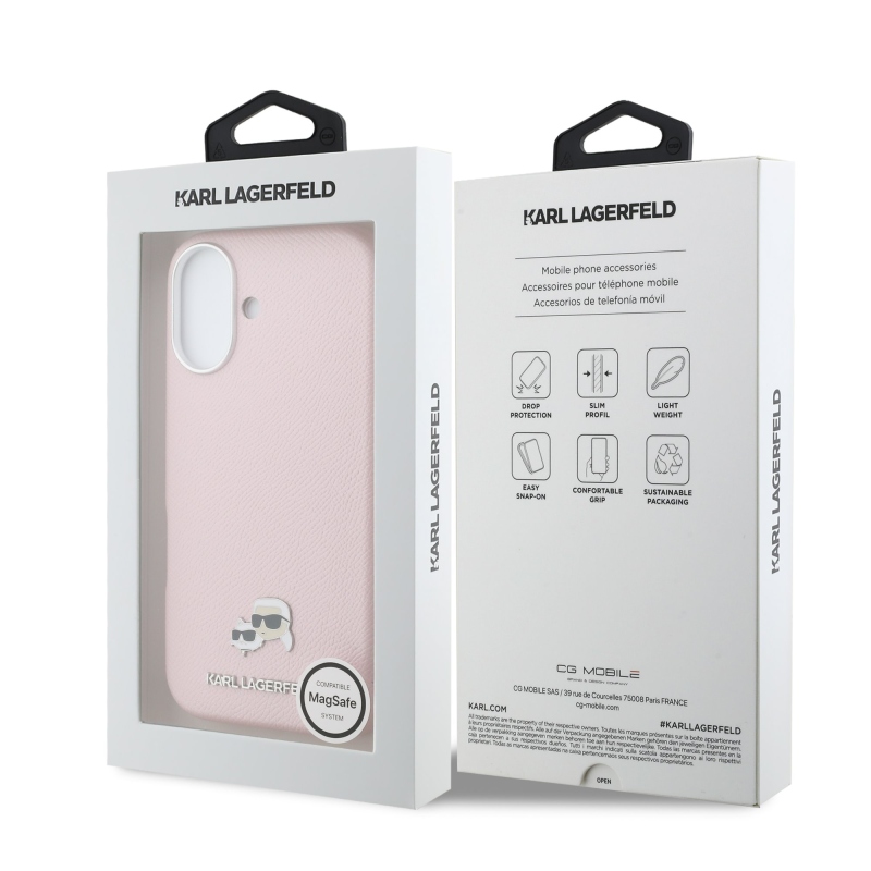 Karl Lagerfeld PU Karl and Choupette Heads Pins MagSafe Back Cover pre iPhone 17 Pink