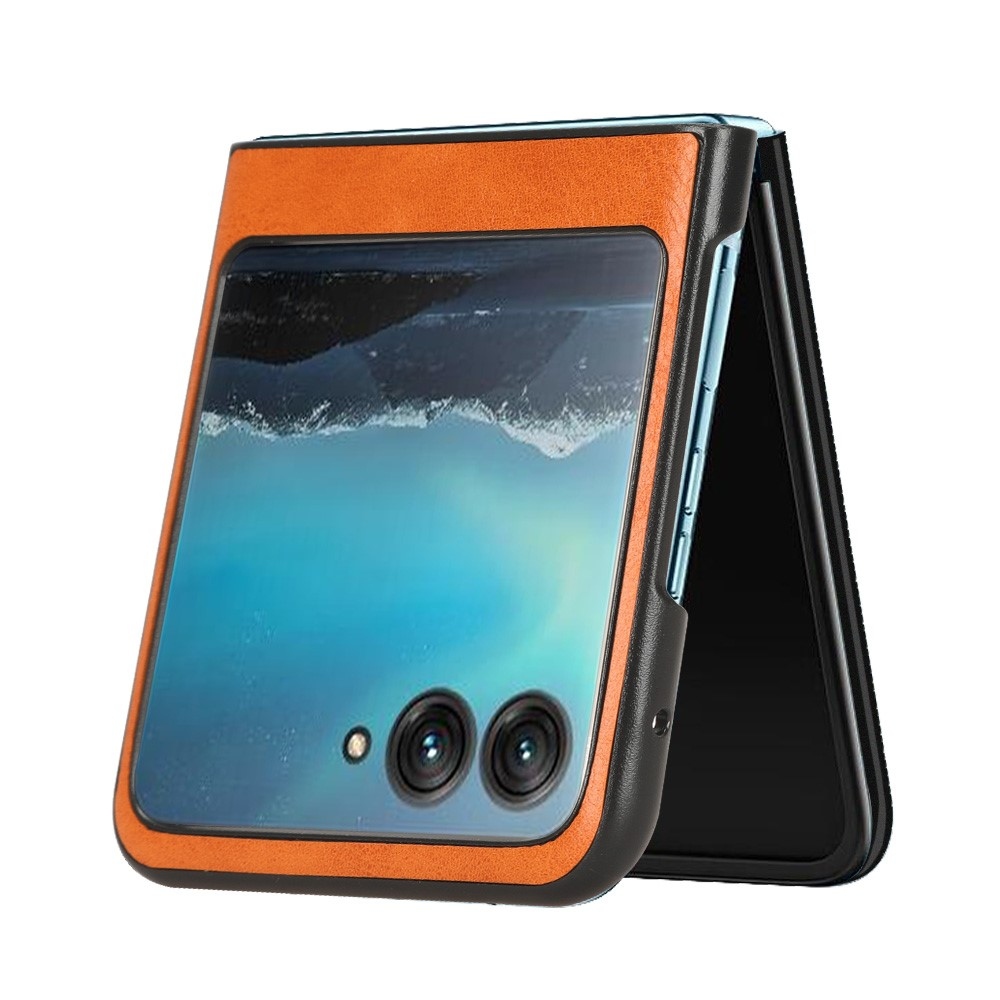 Vintages plastový kryt s umelou kožou na Motorola Razr 40 Ultra 5G - oranžový