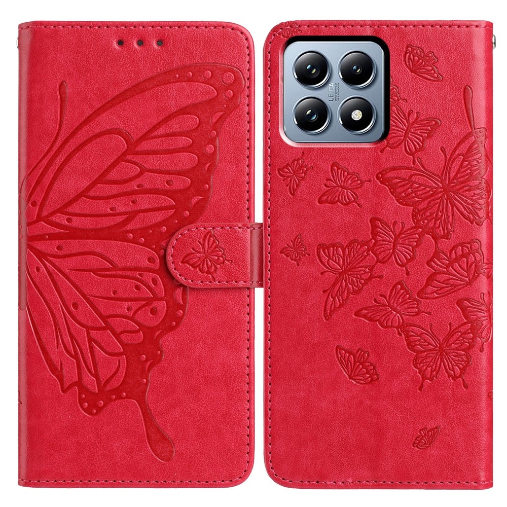 Floral Butterfly knižkové púzdro na Xiaomi 15T Pro - červené