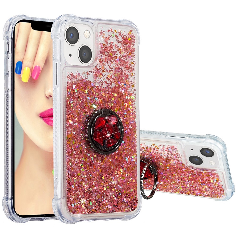 Glitter presýpací gélový obal na iPhone 15 Plus - ružovozlatý