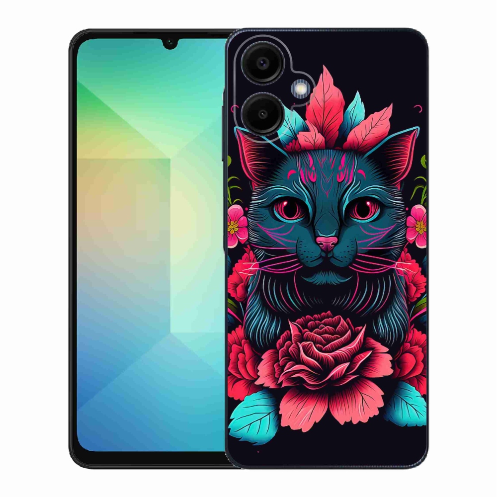 Gélový kryt mmCase na Samsung Galaxy A06 4G - kvety a mačka