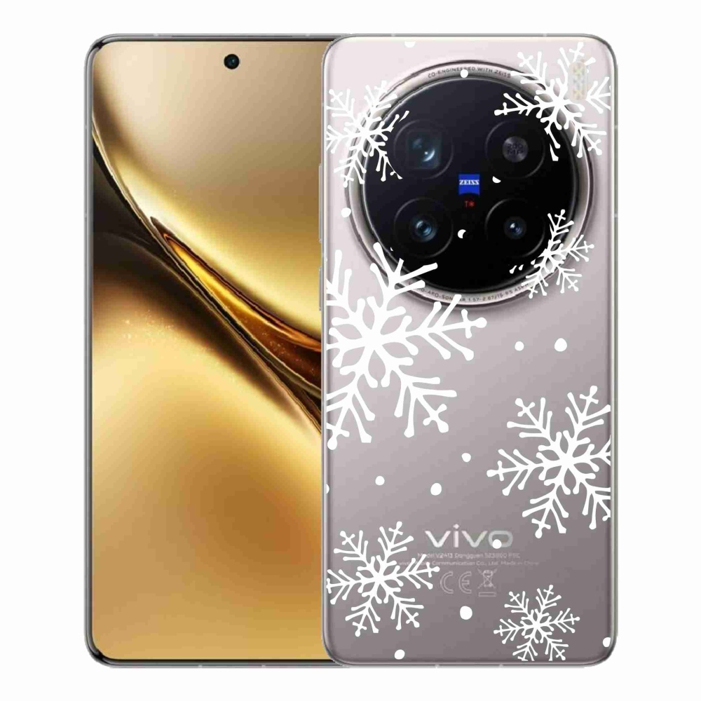 Gélový kryt mmCase na Vivo X200 Pro 5G - biele vločky na priehľadnom pozadí