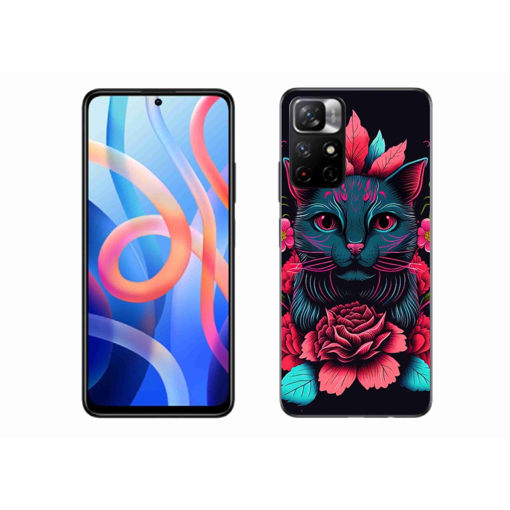 Gélový kryt mmCase na Xiaomi Redmi Note 11S 5G - kvety a mačka