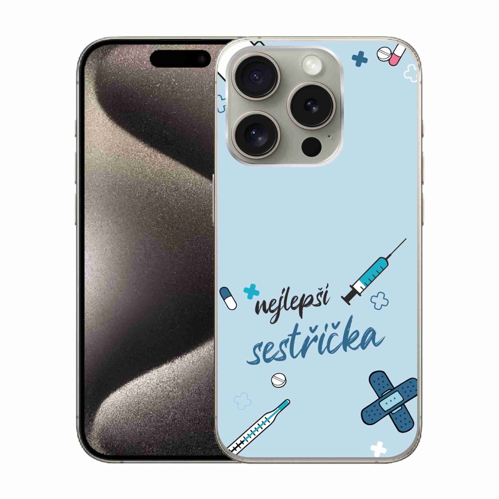 Gélový kryt mmCase na iPhone 15 Pro - najlepšia sestrička modré pozadie