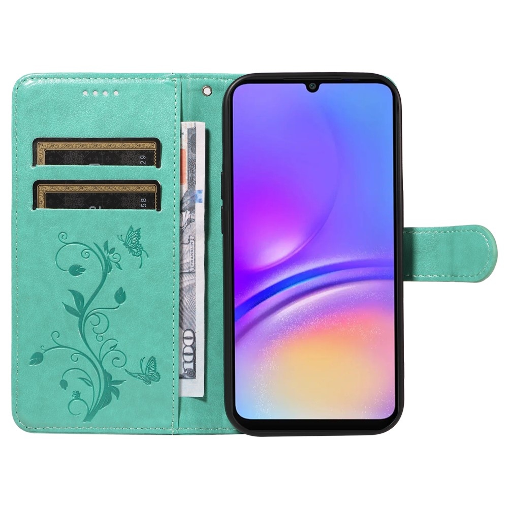 Flowery knižkové púzdro na Samsung Galaxy A06 4G - modrozelené