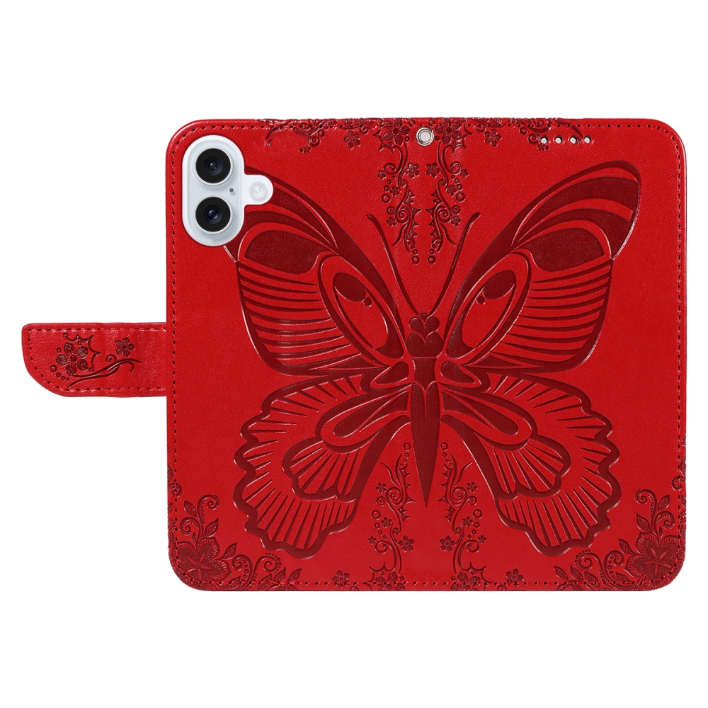 Floral Butterfly knižkové púzdro na iPhone 17 - červené
