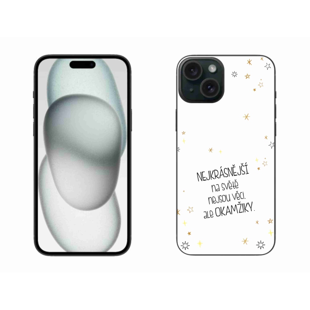 Gélový kryt mmCase na iPhone 15 Plus - citát 4 biele pozadie