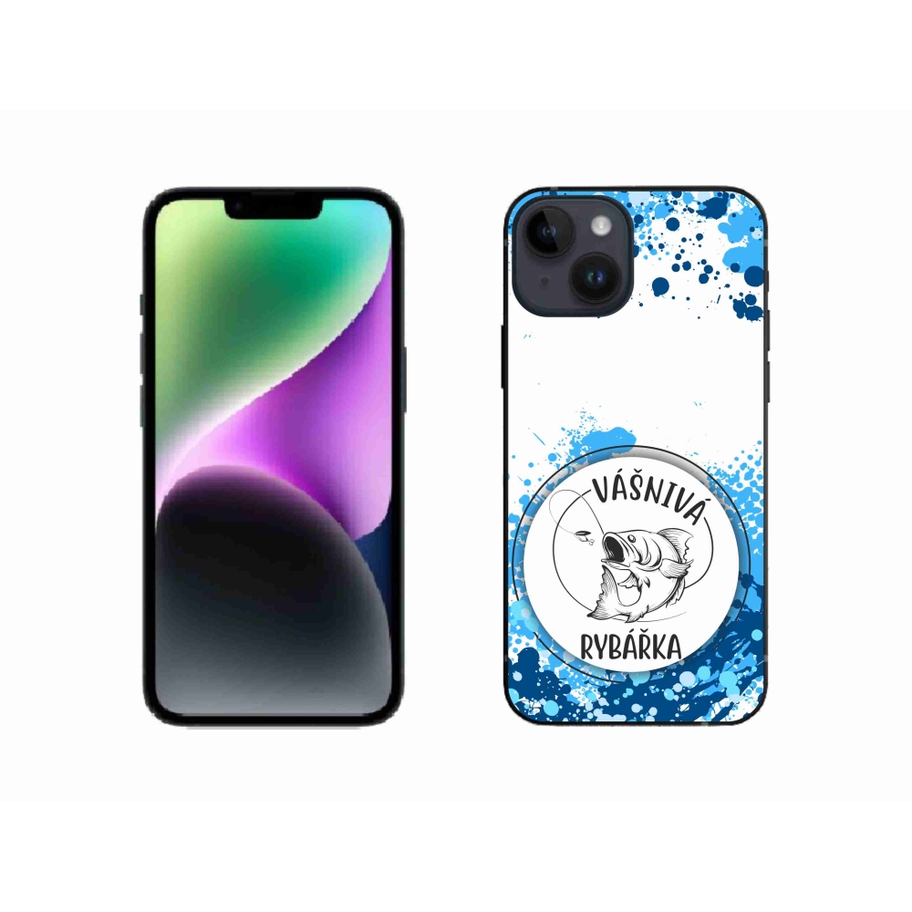 Gélový kryt mmCase na iPhone 14 - vášnivá rybárka biele pozadie