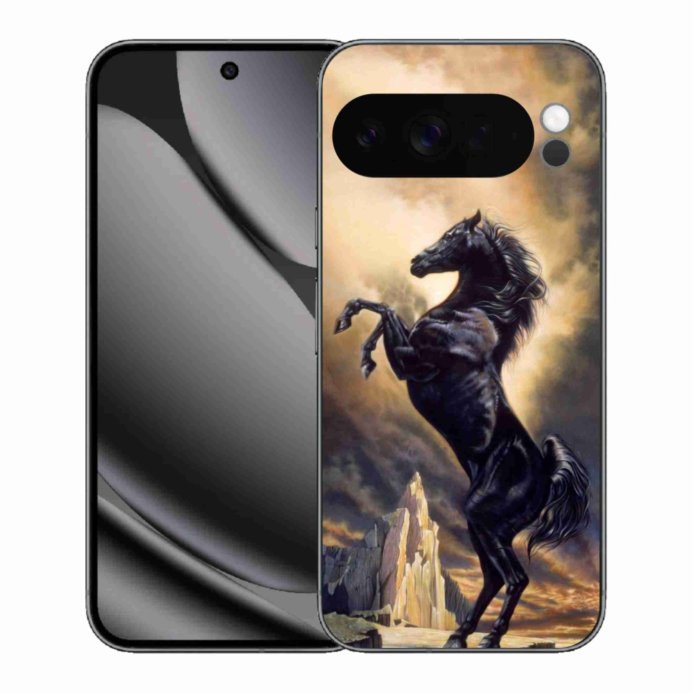 Gélový kryt mmCase na Google Pixel 10 Pro XL - čierny kreslený kôň