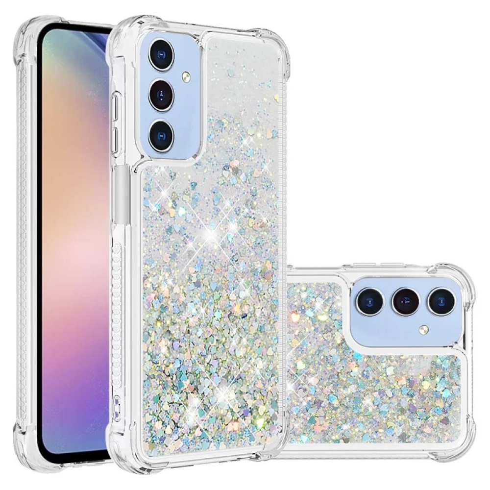 Glitter gélový presýpací obal na Samsung Galaxy A16 4G/5G - strieborný/srdiečka