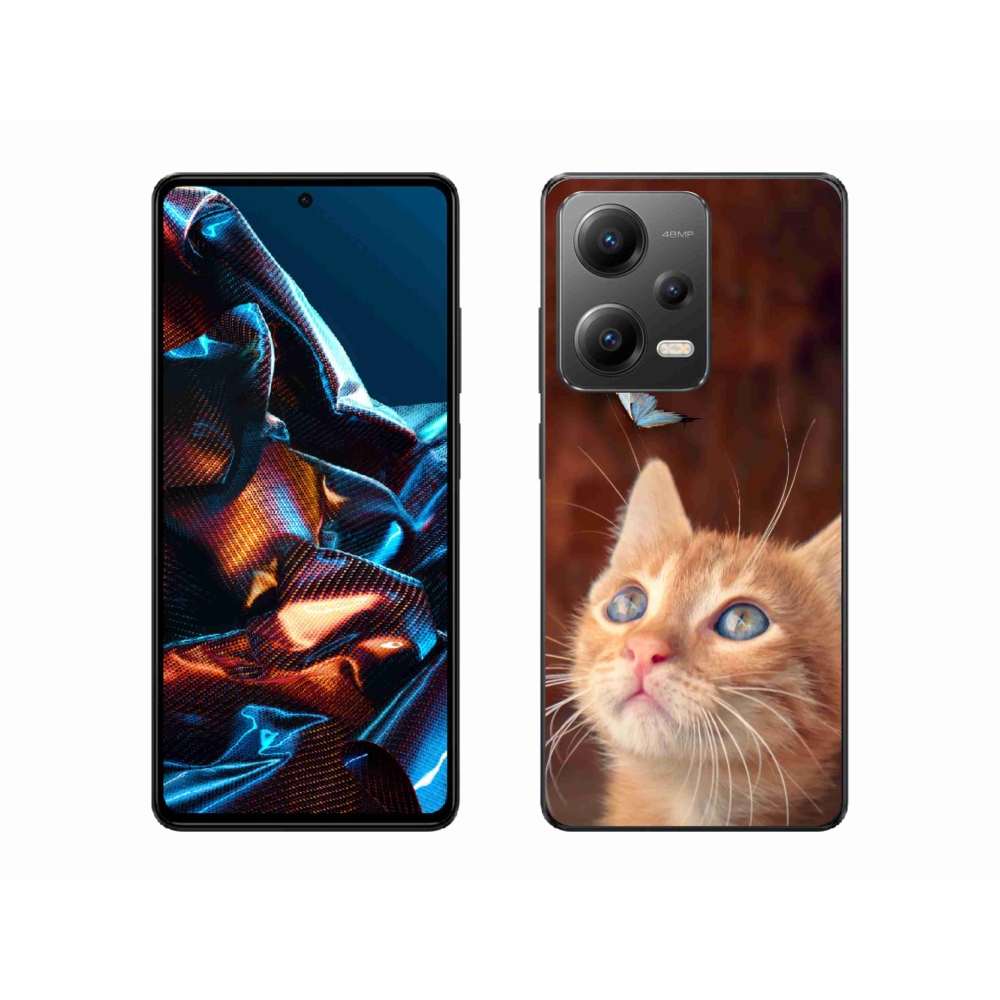 Gélový kryt mmCase na mobil Xiaomi Redmi Note 12 Pro 5G - motýľ a mačiatko