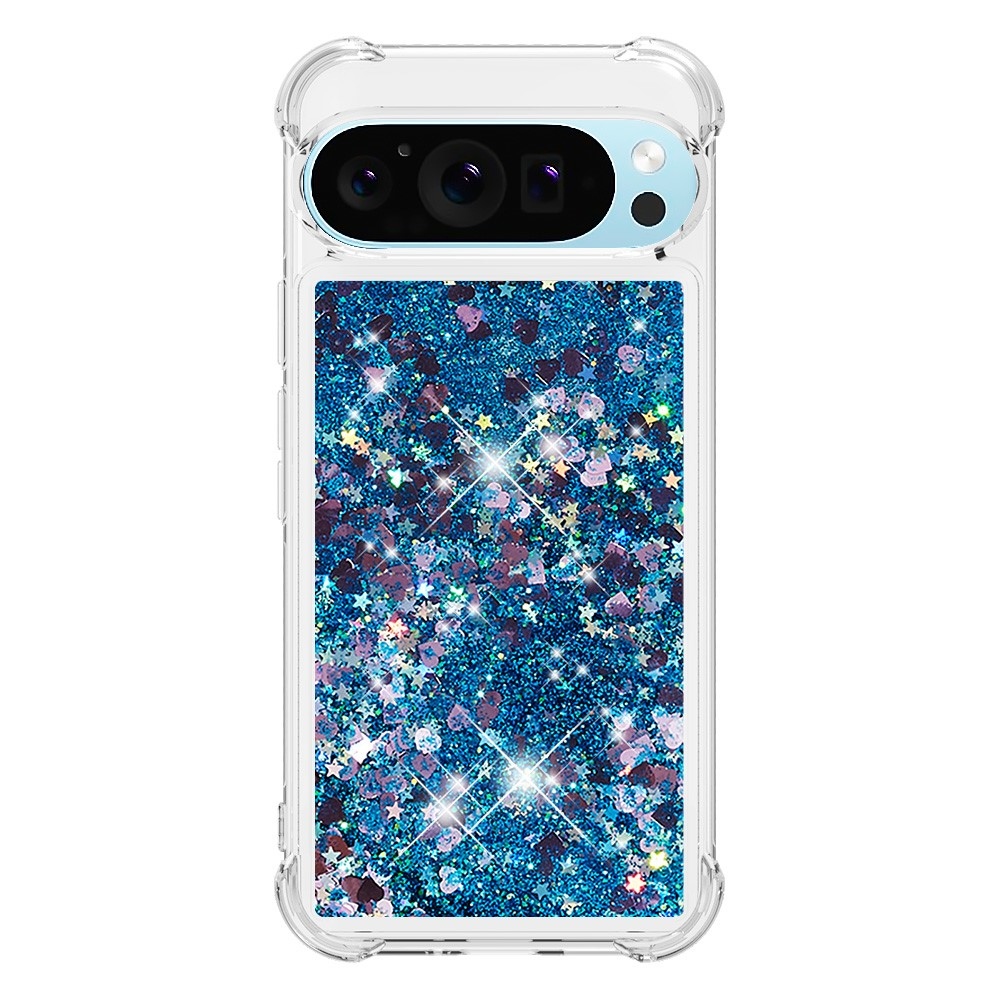 Glitter presýpací gélový obal na Google Pixel 10 Pro/Pixel 10 - modrý/srdiečka
