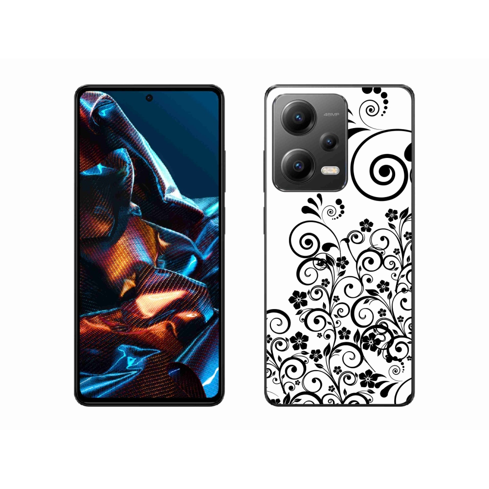 Gélový kryt mmCase na mobil Xiaomi Redmi Note 12 Pro 5G - čiernobiele kvetinové vzory