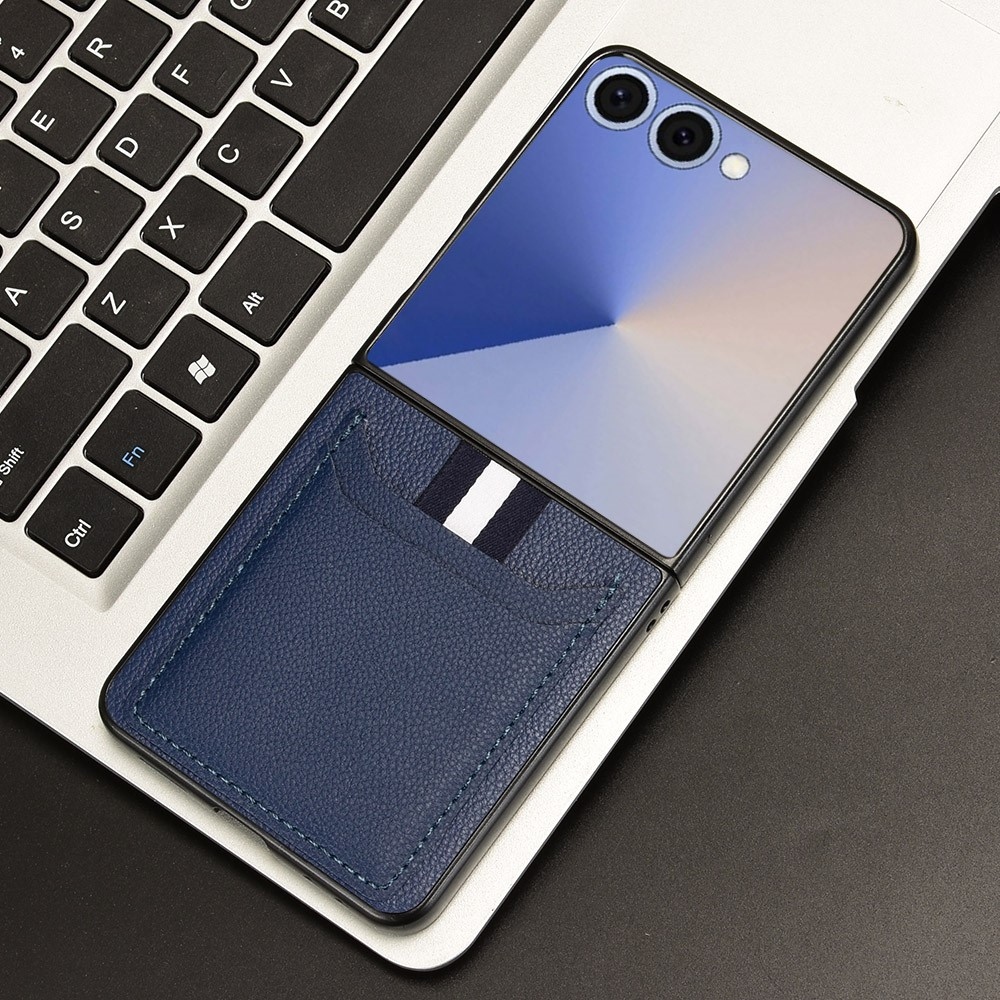 Combi plastový kryt s umelou kožou na Samsung Galaxy Z Flip7 5G - modrý