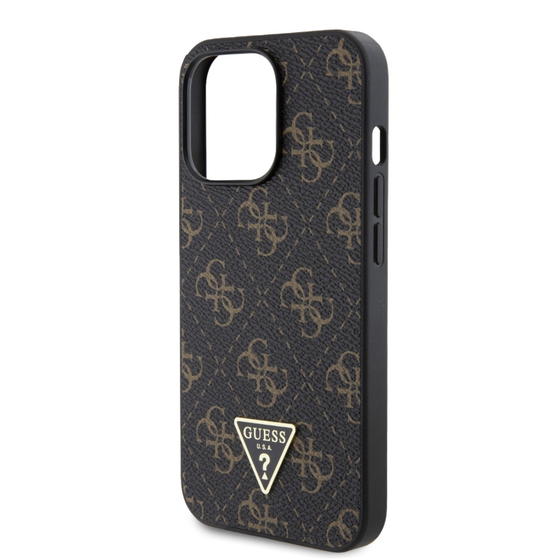 Guess PU Leather 4G Triangle Metal Logo Zadný Kryt pre iPhone 13 Pro Black