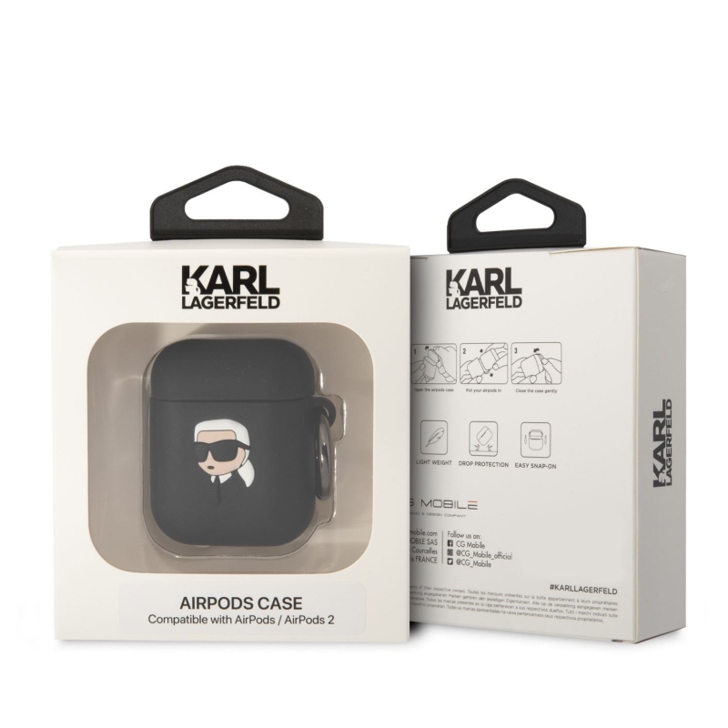 Karl Lagerfeld 3D Logo NFT Karl Head Silikónové Puzdro pre Airpods 1/2 Black