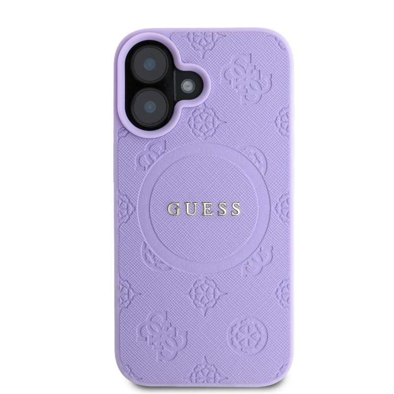 Guess Saffiano Peón Stamp MagSafe Zadný Kryt pre iPhone 16 Purple