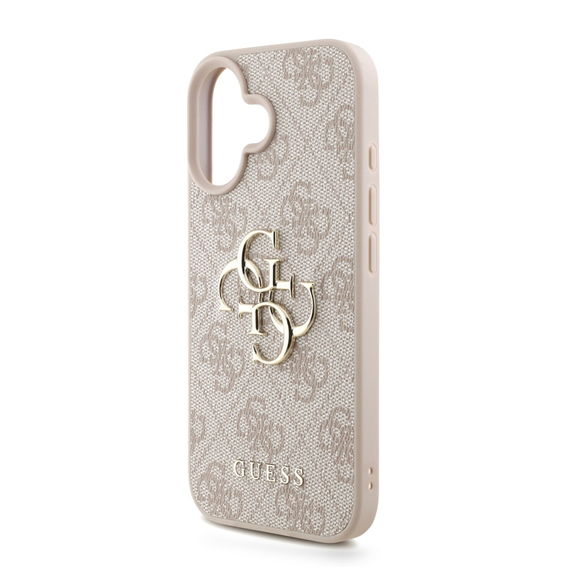 Guess PU 4G Metal Logo Strap Zadný Kryt pre iPhone 16 Pink