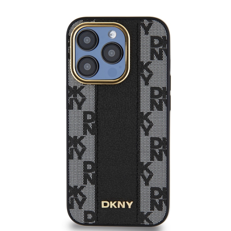 DKNY PU Leather Checkered Pattern Magsafe Zadný Kryt pre iPhone 15 Pro Max Black