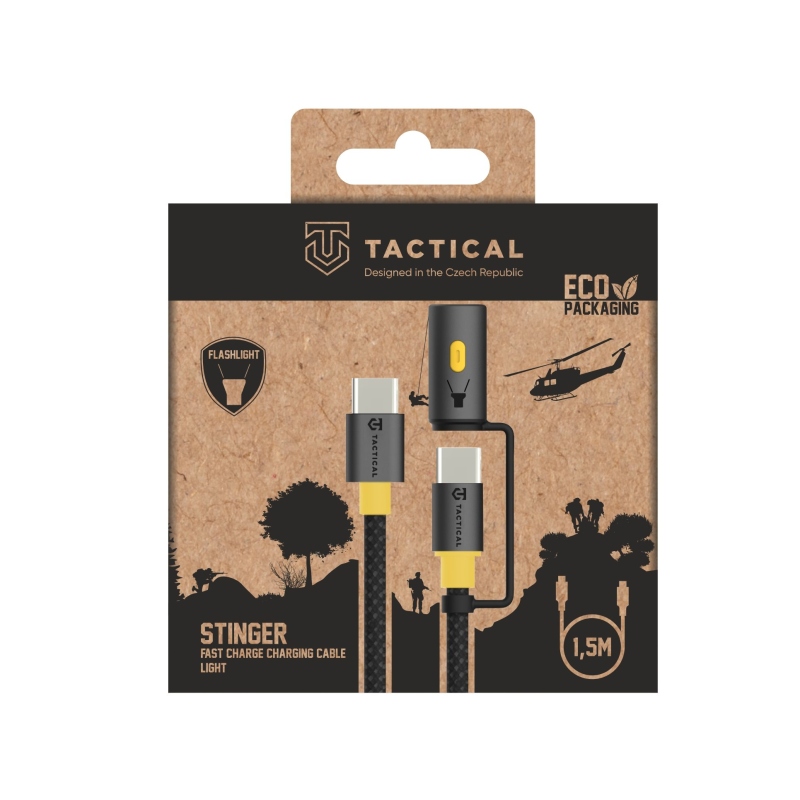 Taktický kábel Stinger USB-C/USB-C 1,5 m čierny