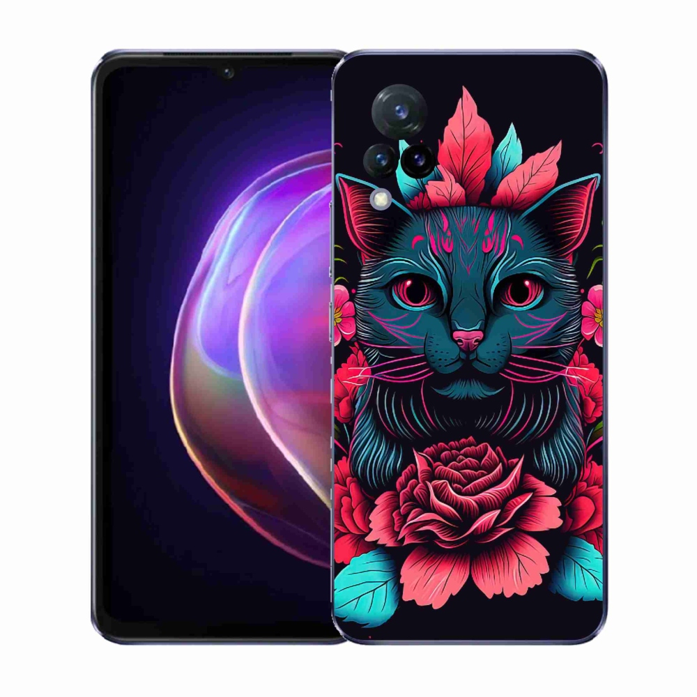 Gélový kryt mmCase na Vivo V21 4G/5G - kvety a mačka