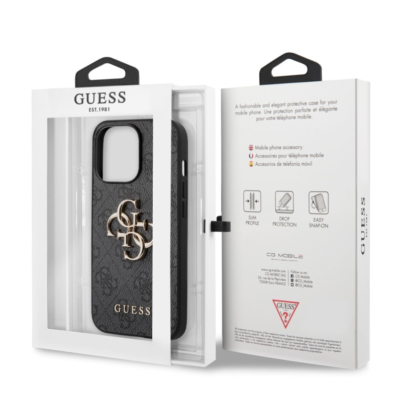 Guess PU 4G Metal Logo Zadný Kryt pre iPhone 13 Pro Max Grey