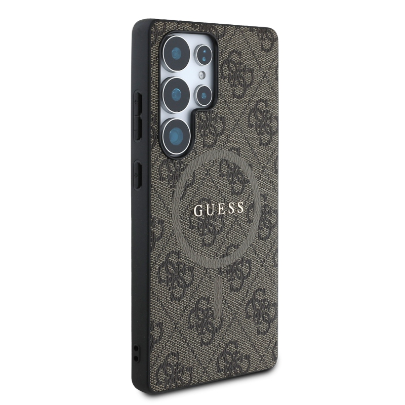 Guess PU Leather 4G Colored Ring MagSafe Zadný Kryt pre Samsung Galaxy S25 Ultra Brown