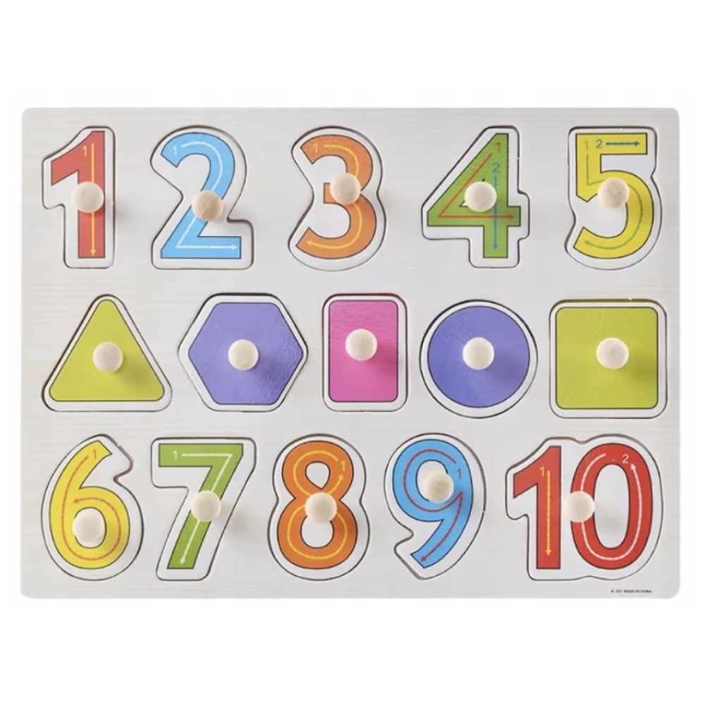 Drevené detské puzzle s úchytom - tvary a číslice