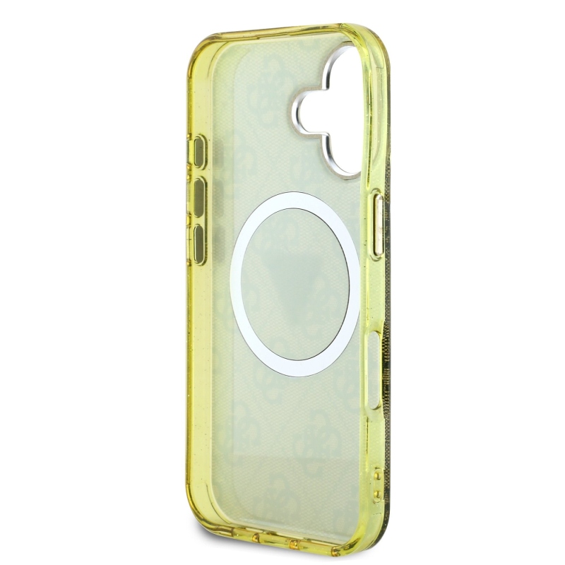 Guess IML 4G Glitter and Triangle Logo MagSafe zadný kryt pre iPhone 16 Brown