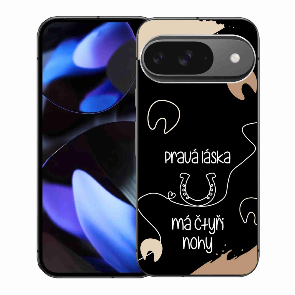 Gélový kryt mmCase na Google Pixel 9/9 Pro - konský motív čierne pozadie