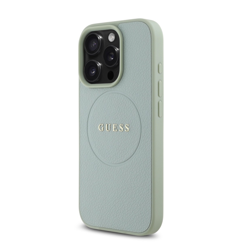 Guess PU Grained Classic Logo MagSafe Zadný Kryt pre iPhone 16 Pro Green