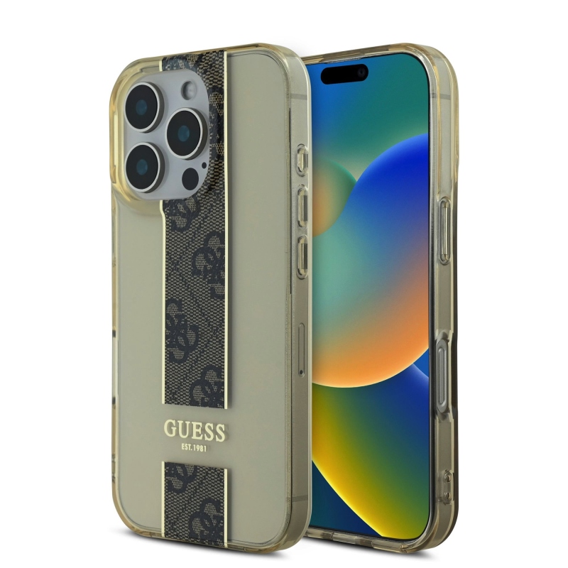 Guess IML Middle 4G Stripe Zadný Kryt pre iPhone 16 Pro Brown