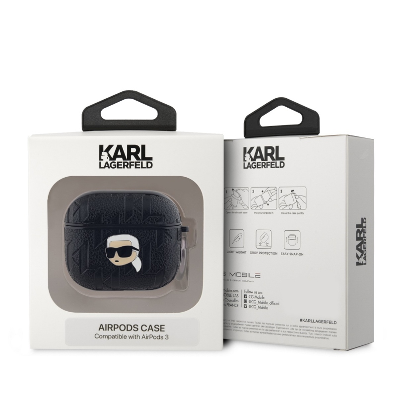 Karl Lagerfeld PU Embossed Karl Head Puzdro pre AirPods 3 Black