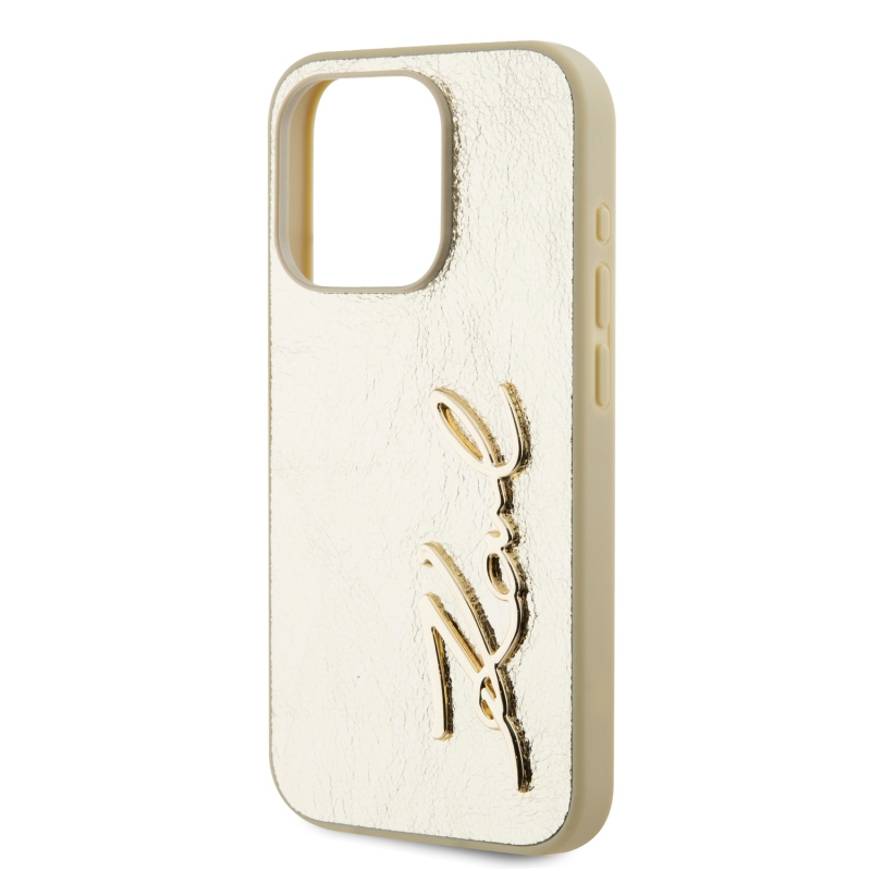 Karl Lagerfeld Wrinkled PU Signature Logo Zadný Kryt pre iPhone 15 Pro Max Gold