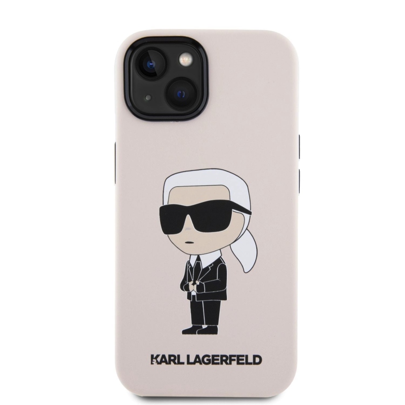 Karl Lagerfeld Liquid Silicone Ikonik NFT Zadný Kryt pre iPhone 15 Pink