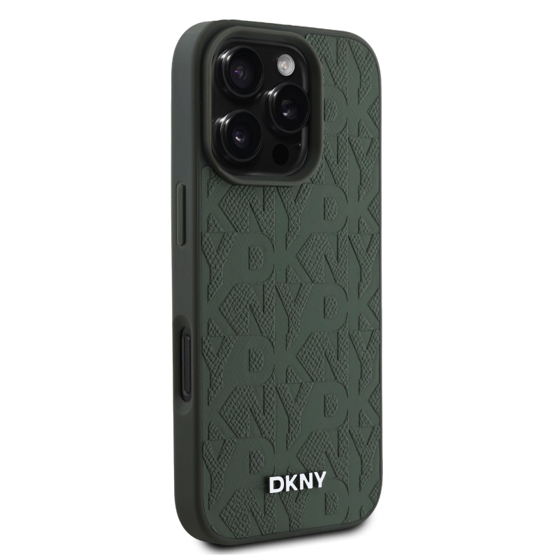 DKNY PU Leather Grid Pattern Magsafe Zadný Kryt pre iPhone 16 Pro Green