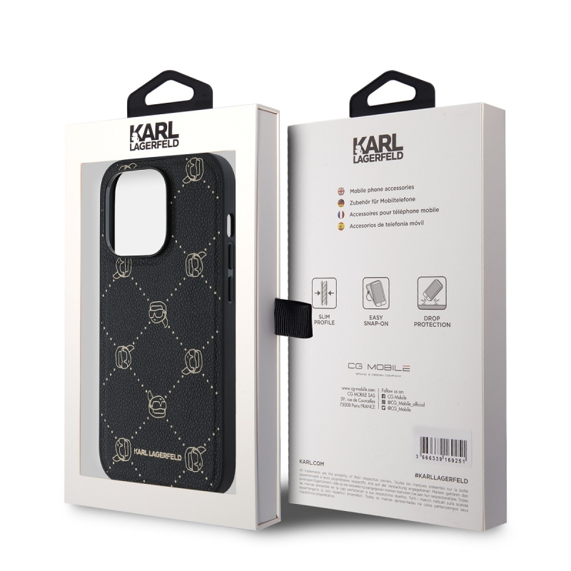 Karl Lagerfeld PU Karl Heads Pattern Magsafe Zadný Kryt pre iPhone 14 Pro Black