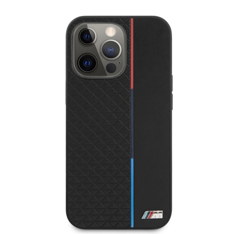 Zadný kryt BMW PU Triangles Tricolor Line pre iPhone 13 Pro Max Black