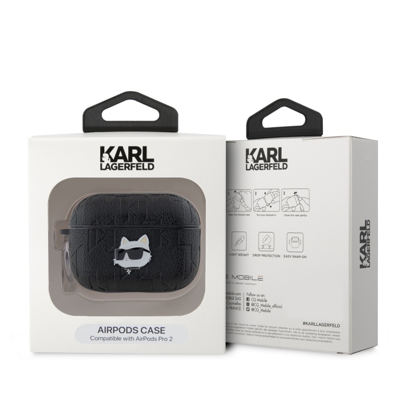 Karl Lagerfeld PU Embossed Choupette Head Puzdro pre AirPods Pro 2 Black