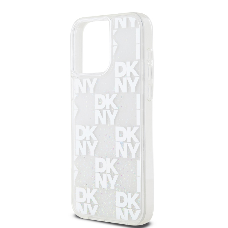 DKNY Liquid Glitter Checkered Pattern Zadný Kryt pre iPhone 15 Pro Max Transparent