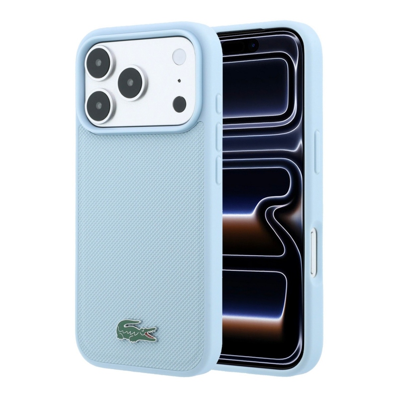 Lacoste PVC Iconic Petit Pique Metal Logo MagSafe zadný kryt pre iPhone 18 Pro Max, modrý