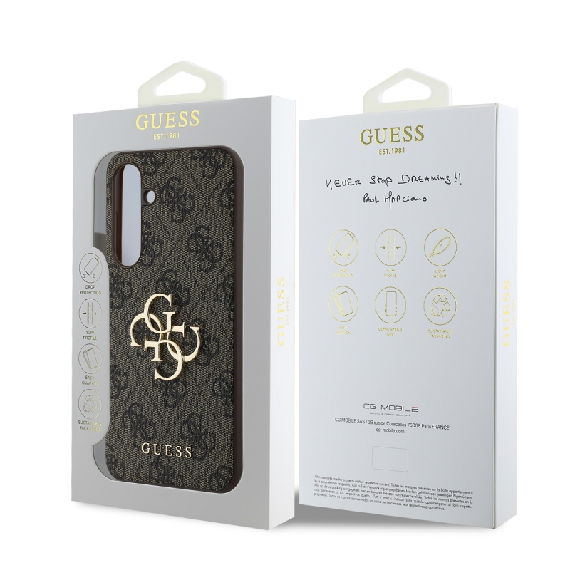 Guess PU 4G Metal Logo Zadní Kryt pre Samsung Galaxy S24 FE Brown