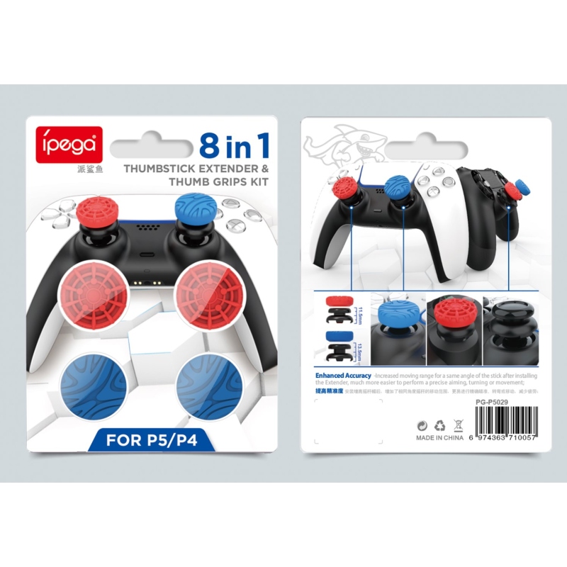 iPega P5029 Silikónové Krytky Ovládacích Páčok pre PS5/PS4 4ks Red/Blue