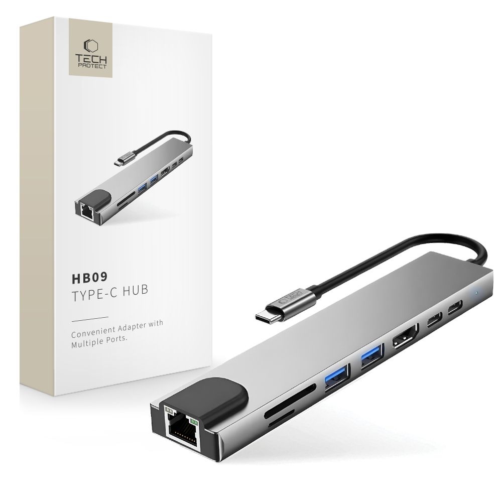 Tech-Protect HB09 USB-C adaptér 8v1 s HDMI, USB, RJ45 a čítačkou kariet