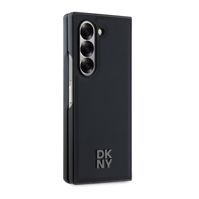 DKNY PU Leather Stack Logo MagSafe Zadný Kryt pre Samsung Galaxy Z Fold 6 Black