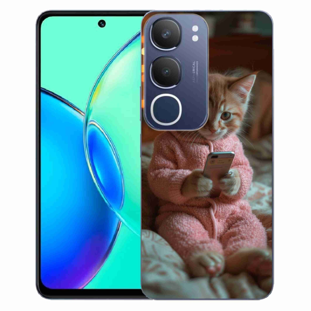 Gélový kryt mmCase na Vivo Y19s - mačiatko s mobilom