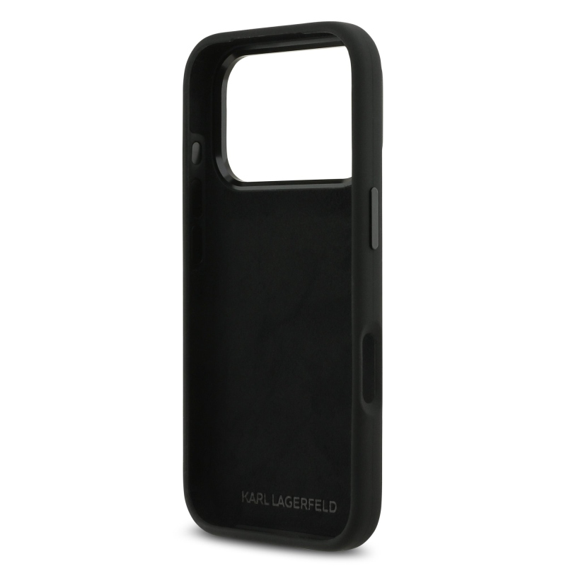 Karl Lagerfeld Liquid Silicone Metal Ikonik Zadný kryt pre iPhone 17 Pro Black