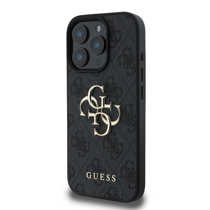 Guess PU 4G Metal Logo Zadný Kryt pre iPhone 16 Pro Max Grey
