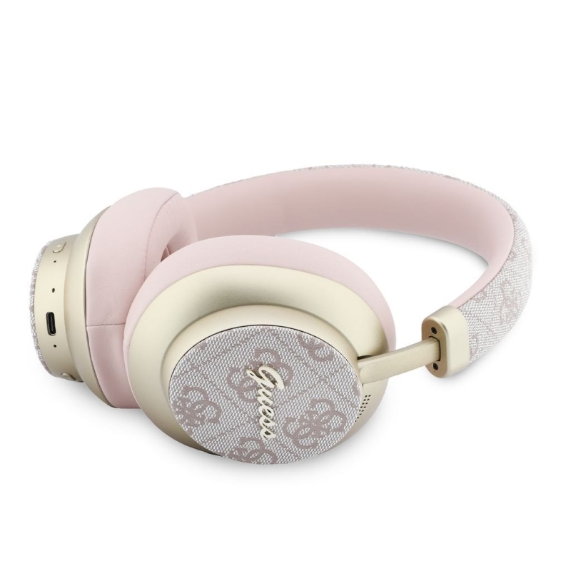 Guess PU 4G Gold Script Metal Logo ENC bezdrôtové slúchadlá ružové