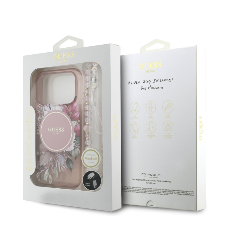 Guess IML Flowers Strap MagSafe zadný kryt pre iPhone 17 Pro Pink